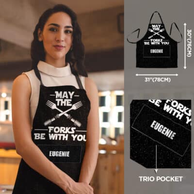 Alternative view of Personalized Name May The Forks Be With You Apron with Three Pocket - Novelty Funny Cooking Apron for Movie Fans - Funny Apron