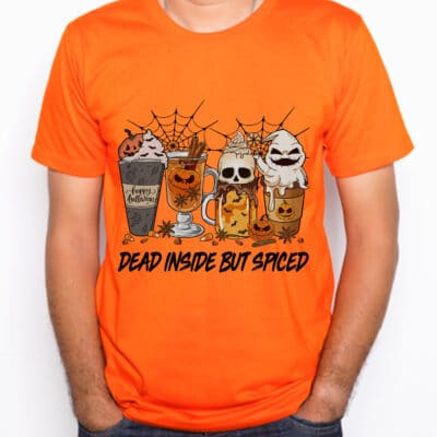 Dead Inside But Spiced Halloween Funny Coffee Cup Skull T-Shirt