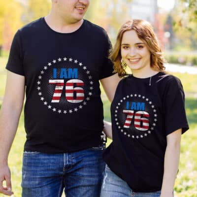 Alternative view of I'm 76 America Flag We The People T-Shirt - 4th of July Independence Day Tee Hoodie