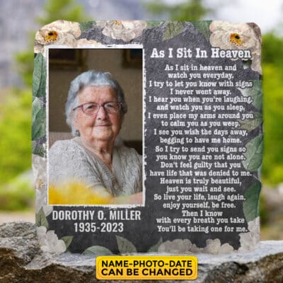 Alternative view of Personalized Memorial As I Sit In Heaven Memorial Garden Stone Plaque - Memorial Gifts for Loss of Loved One