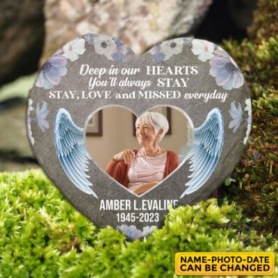 Alternative view of Personalized Memorial Deep In Our Heart Memorial Garden Stone Plaque - Memorial Gifts for Loss of Loved One