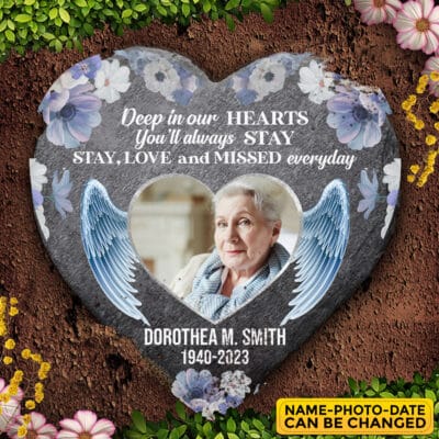 Personalized Memorial Deep In Our Heart Memorial Garden Stone Plaque - Memorial Gifts for Loss of Loved One