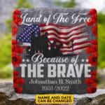 Land of The Free Because of The Brave Personalized Memorial Garden Stone Plaque - Memorial Gifts