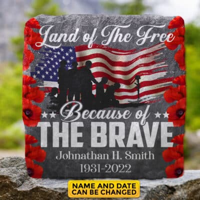 Land of The Free Because of The Brave Personalized Memorial Garden Stone Plaque - Memorial Gifts