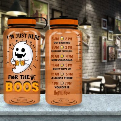 Alternative view of I'm Just Here For The Boos Funny Beer Halloween Motivational Fitness Sports Water Tracker Bottle with Time Marker