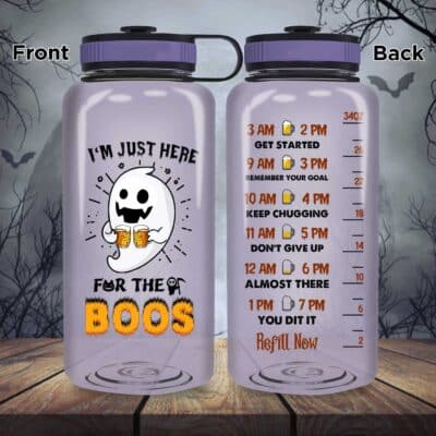 I'm Just Here For The Boos Funny Beer Halloween Motivational Fitness Sports Water Tracker Bottle with Time Marker