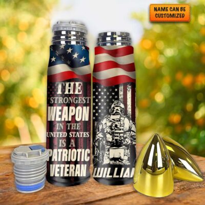 Personalized The Strongest Weapon In The United States Is A Patriotic Veteran Bullet Shape Insulated Tumbler With Lid