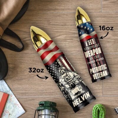 Alternative view of Personalized The Strongest Weapon In The United States Is A Patriotic Veteran Bullet Shape Insulated Tumbler With Lid