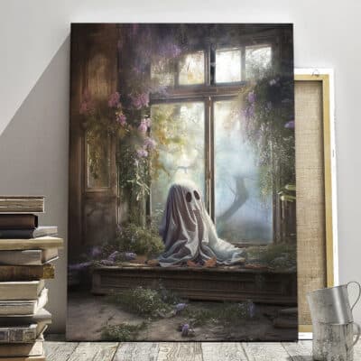Funny Ghost Outside Looking In Window Vintage Poster Art Poster Print - Haunting Ghost Halloween Decor Wall Art