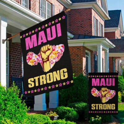 Alternative view of Pray for Maui Maui Strong Plumeria Flag House Flag - Maui Hawaii Strong Yard Flag