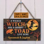 Personalized A Wicked Witch And A Grumpy Toad Live Here Rectangle Wooden Door Sign - Front Porch Sign