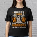 There's Some Horrors In This House Ghost Pumpkin Halloween T-Shirt - Funny V-Neck Shirt