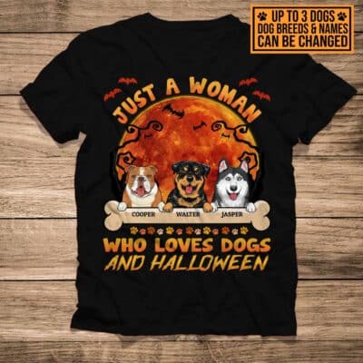Personalized Dog Breeds Just A Woman Who Loves Dogs And Halloween T-Shirt - V-Neck
