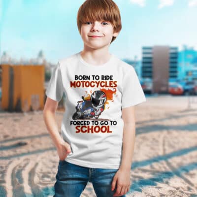 Alternative view of Born To Ride Motocycles Forced To Go To School Youth TShirt - School Funny Kid Shirt