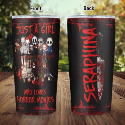 Alternative view of Custom Just A Girl Who Loves Horror Movies Insulated Tumbler Cup With Lid - Halloween Gifts For Women