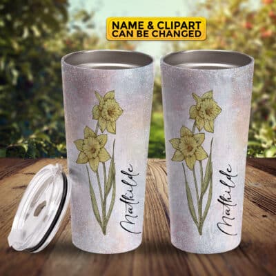 Alternative view of Personalized Birth Flower Custom Insulated Tumbler Cup with Lid and Straw Bridesmaid Gift, Bridesmaid Proposal