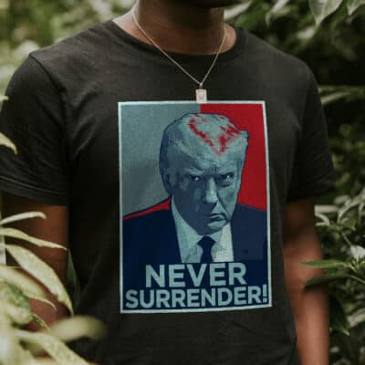 Alternative view of Donald Trump Mug Shot Never Surrender President Vote 2024 T-Shirt