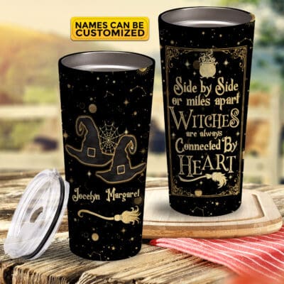 Personalized Side By Side Or Miles Apart Witches Are Always Connected Insulated Tumbler Cup With Lid
