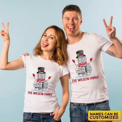 Alternative view of Personalized Snowman Name Shirt - Custom Family Name T-Shirt and Sweatshirt, Family Christmas Gift