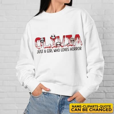 Personalized Horror Movie Lover with Clip Art Alpha Halloween Sublimation Alphabet T-Shirt Sweatshirt