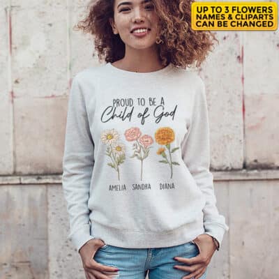 Alternative view of Custom Birth Month T-Shirt Proud To Be A Child of God Shirt - Personalized Flower Birthday Gifts