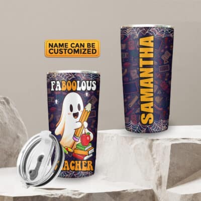 Alternative view of Personalized Faboolous Teacher Funny Halloween Insulated Tumbler Cup With Lid and Straw - Teacher Halloween Gifts