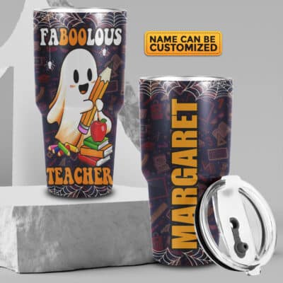 Personalized Faboolous Teacher Funny Halloween Insulated Tumbler Cup With Lid and Straw - Teacher Halloween Gifts