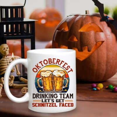 Alternative view of Oktoberfest Drinking Team Let's Get Schnitzel Faced Beer Stein - Funny Oktoberfest Coffee Mug