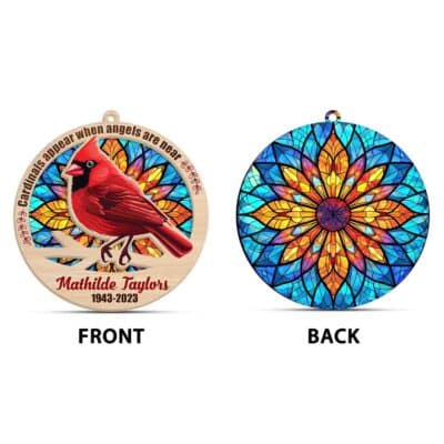 Alternative view of Personalized Cardinals Appear When Angels Are Near Memorial Suncatcher Ornament Keepsake