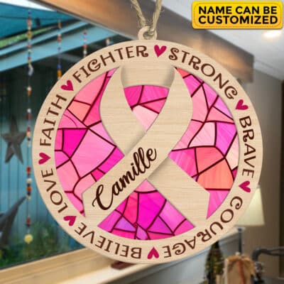 Personalized Breast Cancer Suncatcher Ornament Keepsake - Breast Cancer Awareness Gifts