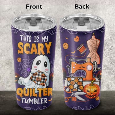 Alternative view of This Is My Scary Quilter Tumbler Funny Boo Ghost Sewing Halloween Insulated Tumbler Cup With Lid and Straw