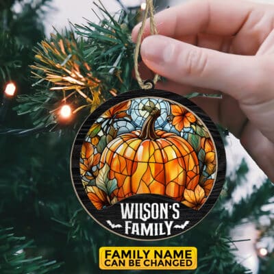 Alternative view of Personalized Family Name Halloween Pumpkin Suncatcher Ornament Keepsake - Halloween Decoration Gifts