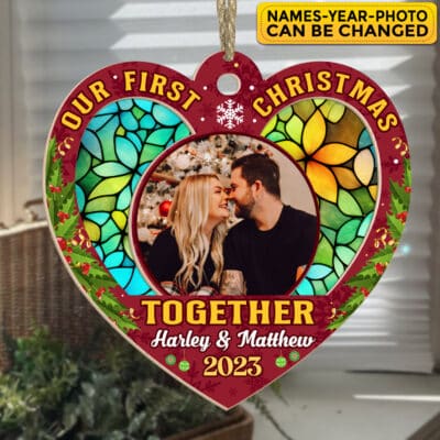 Personalized Our First Christmas Together 2024 2025 Heart Shaped Suncatcher Ornament Keepsake
