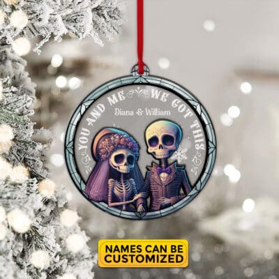 Alternative view of Personalized You And I We Got This Skull Couple Transparent Acrylic and Wood Ornament Keepsake