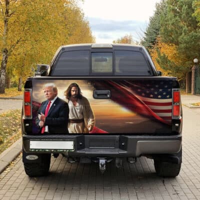 Alternative view of Trump Stand With Jesus Christian American Flag Truck Tailgate Decal Sticker Wrap