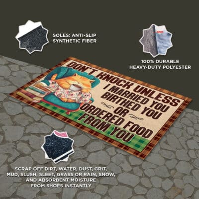Alternative view of Don't Knock Unless Inside Outside Doormat - Funny Cat Knitting Quote Entrance Mat