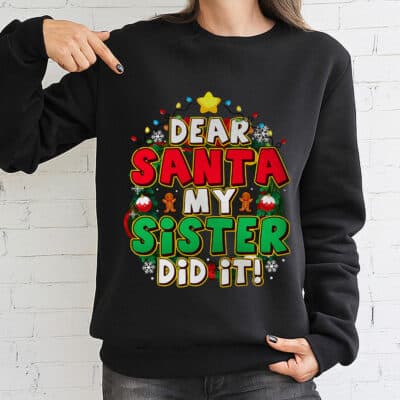 Dear Santa My Sister Did It Funny Christmas Boys Girls Kids T-Shirt