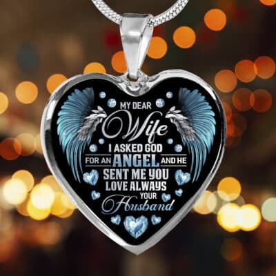 Alternative view of My Dear Wife I Asked God For An Angel And He Sent Me You Heart Pendant Necklace - Wife Necklace Gifts From Husband
