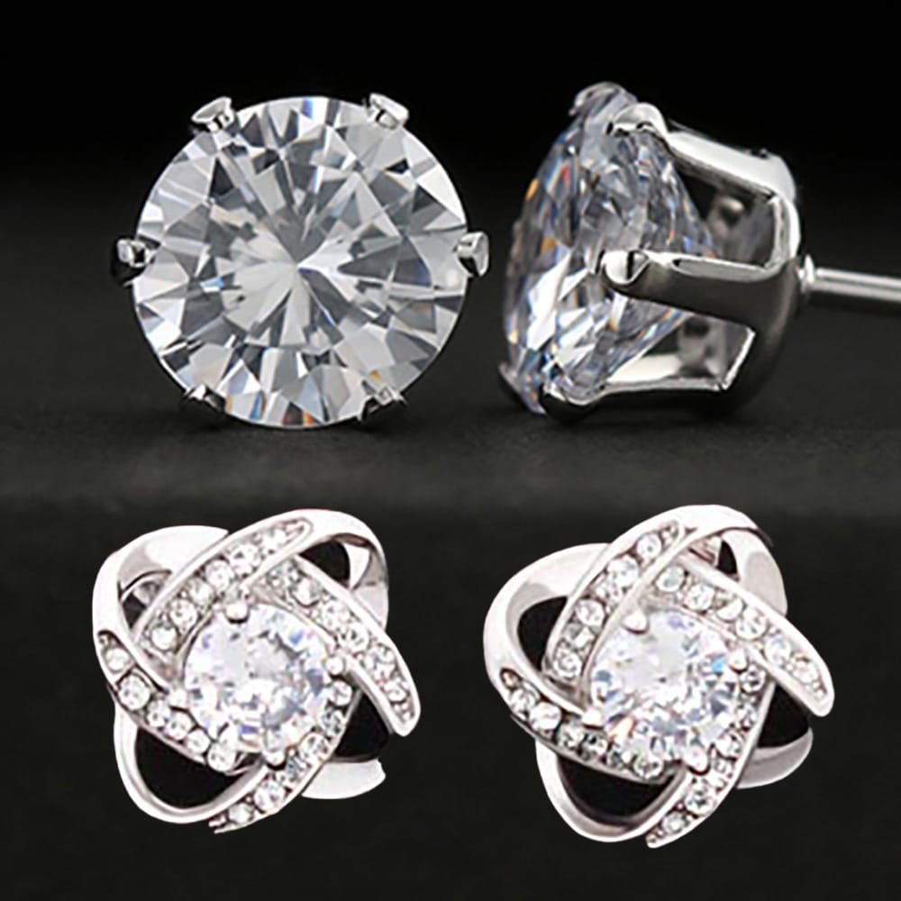 Love Knot Studs & Cubic Zirconia Studs Combo
