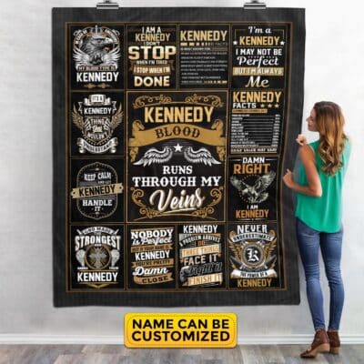 Alternative view of Personalized Family Name Blood Runs Through My Veins Fleece Blanket - Mink Sherpa Blanket