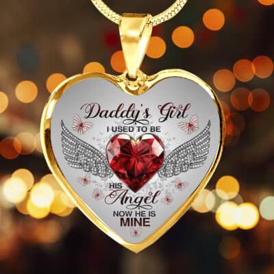 Daddy's Girl I Used To Be His Angel Now He Is Mine Butterfly Luxury Heart Pendant Necklace - Dad Memorial Jewelry Gifts
