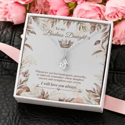 From Dad Mom To My Badass Daughter Whenever Feeling Inadequate Straighten Crown Interlocking Hearts Necklace