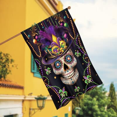 Mardi Gras Skull Top Hat Funny Sugar Flag - Yard Flag - House Flag Wall Flag