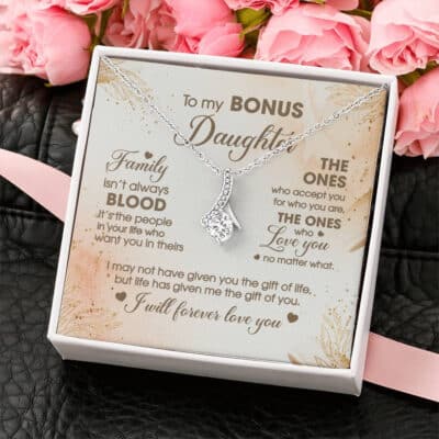 To My Bonus Daughter Family Isn't Always Good Message Card Pendant Necklace - Stepdaughter Gifts