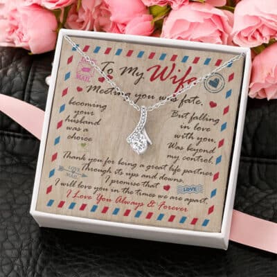 Husband to My Wife Meeting You Was Fate Becoming Your Husband Was a Choice Message Card Pendant Necklace