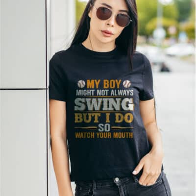 Alternative view of My Boy Might Not Always Swing But I Do So Watch Your Mouth Funny Baseball T-Shirt - V-Neck Shirt