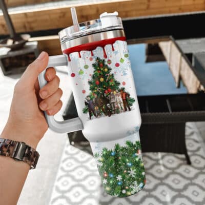 Alternative view of It's Either Serial Killer Documentaries Or Christmas Movies Insulated Tumbler Cup With Handle and Straw