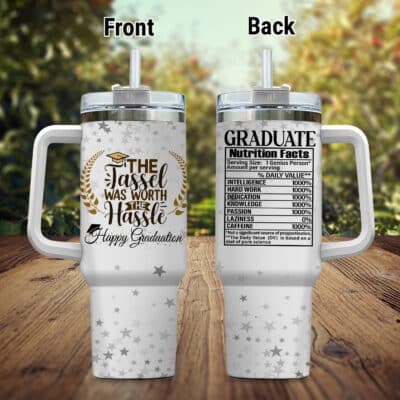 The Tassel Was Worth Hassle Graduation Gifts for Women Girls Daughter Son Insulated Tumbler Cup With Handle and Straw