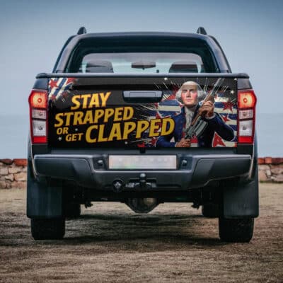 Stay Strapped Or Get Clapped Funny George Washington 4th Of July Truck Tailgate Decal Sticker Wrap