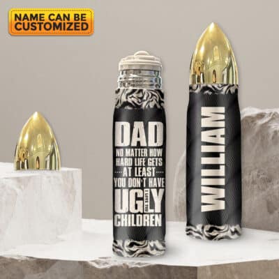 Personalized Fathers Day Dad Gifts from Daughter Son Wife Kids Bullet Tumbler With Lid - Dad No Matter How Hard Life Tumber Coffee Cup